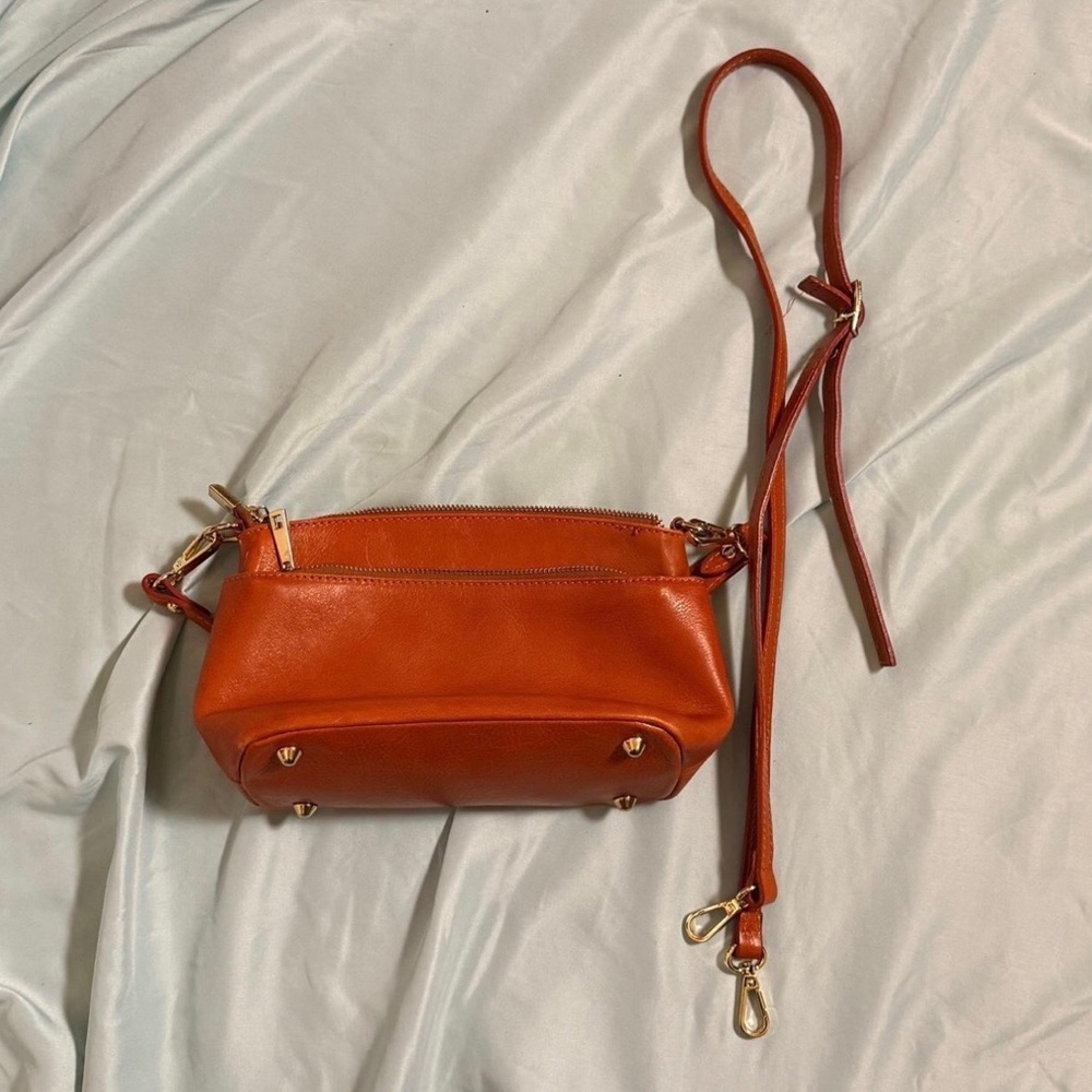 Divina Firenze Italy Lilia Orange Genuine Leather Crossbody Purse